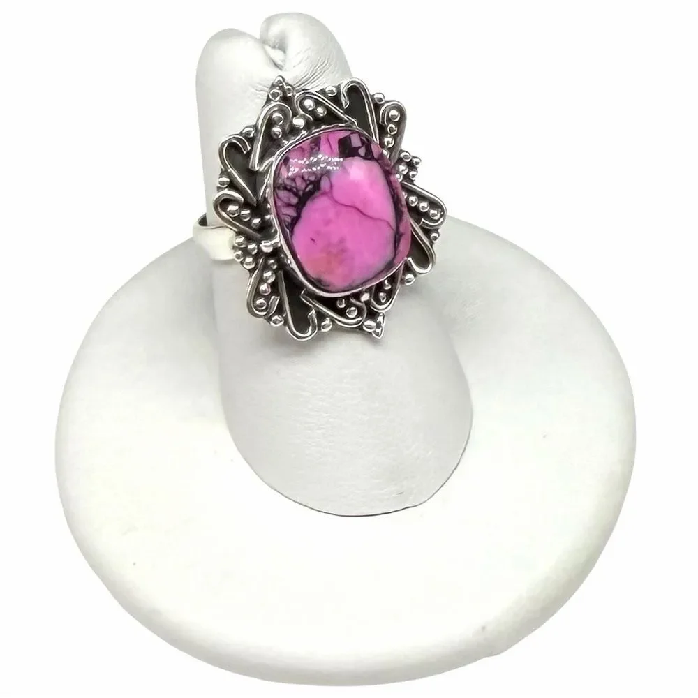 Kingman Cherry Blossom Turquoise Ring Solid 925 Sterling Silver Size 6